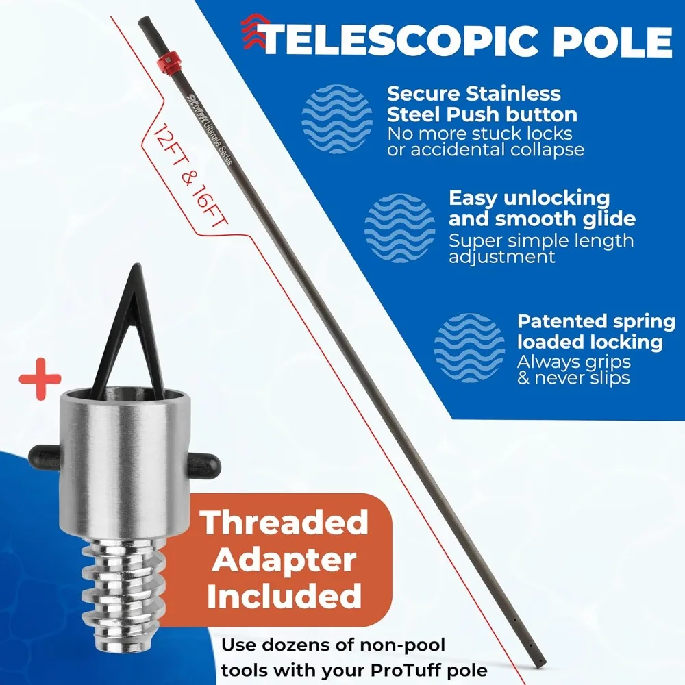 توصيل مجاني - عمود حمام سباحة تلسكوبي عالي التحمل بطول 16 قدم من ProTuff - بديل غير مشروط مدى الحياة - فوري وموثوق