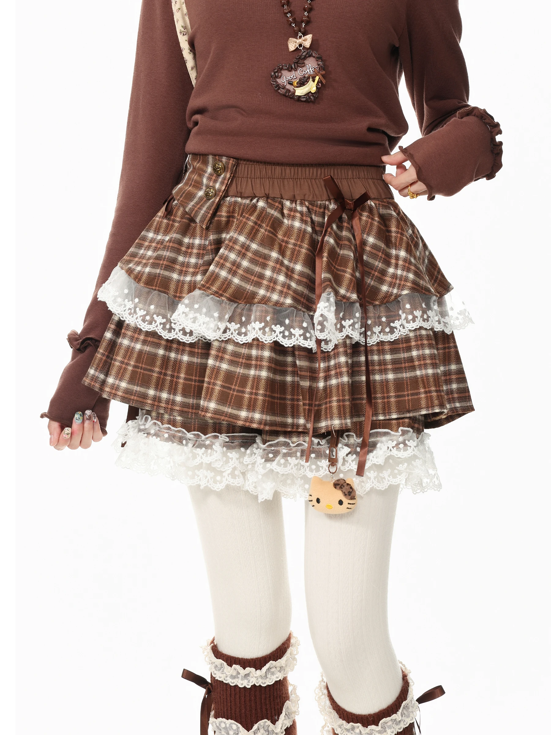 Languid Park Women's Puffy A-Line  Skirt with Lace Trim Plaid Design Casual No Ironing Required Daily Wear Standard Fit