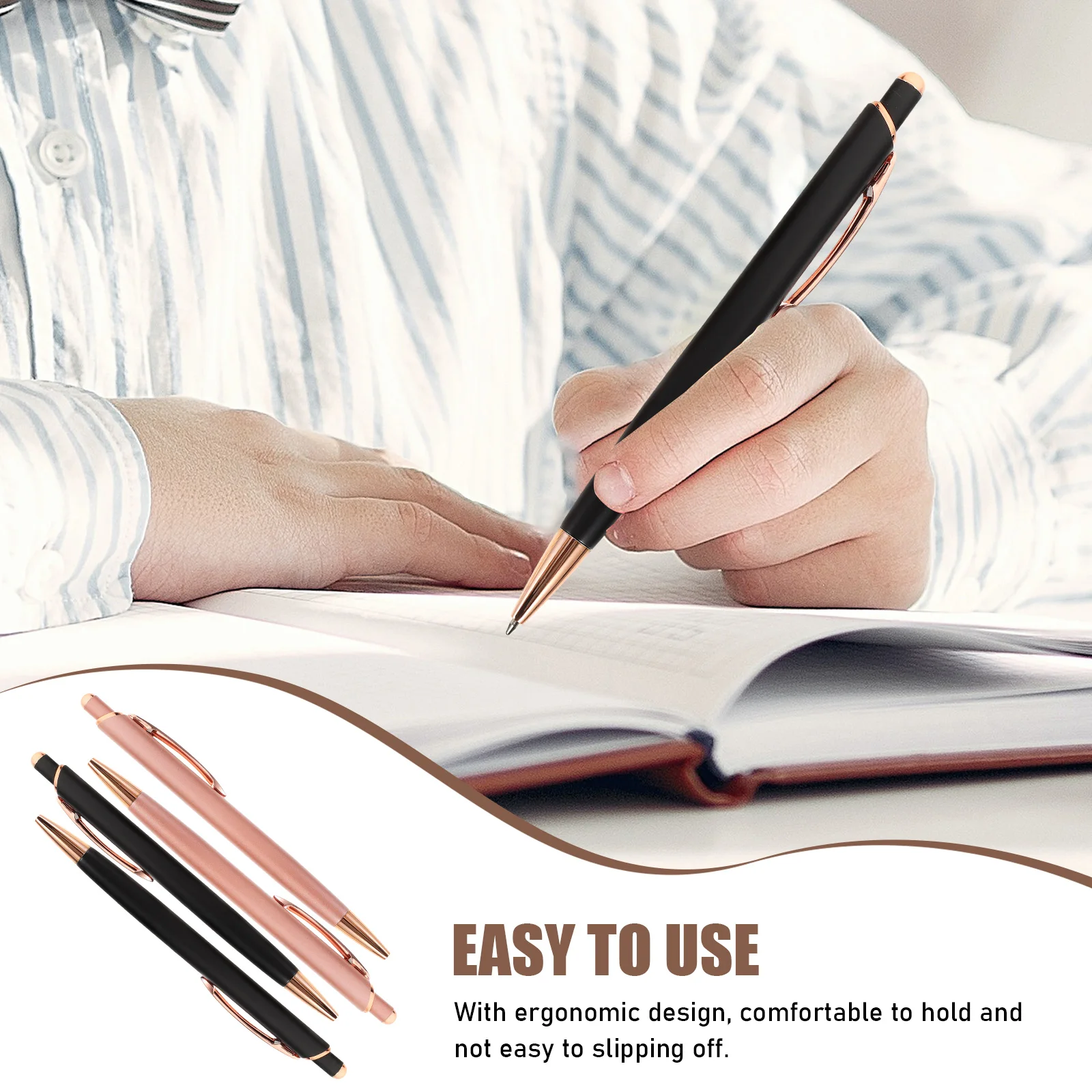 

4 Pcs Metal Ballpoint Pen Black Gold Sturdy Press Writing Pens Ergonomic Fine Ink Smooth Writing Daily Use Business Supplies