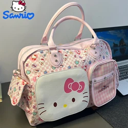 New Kawaii Hello Kitty Travel Storage Bag Cute Bow Sanrio Cartoon Fashion Women Crossbody Tote Bags Large Capacity Luggage Bag