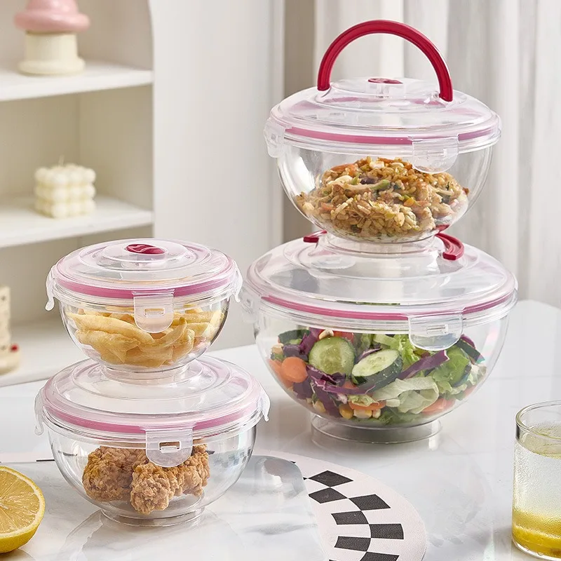 Высококачественная герметичная коробка для хранения продуктов питания из 4 предметов с удобной в очистке и ручкой, подходящая для приготовления еды и коробки для бенто