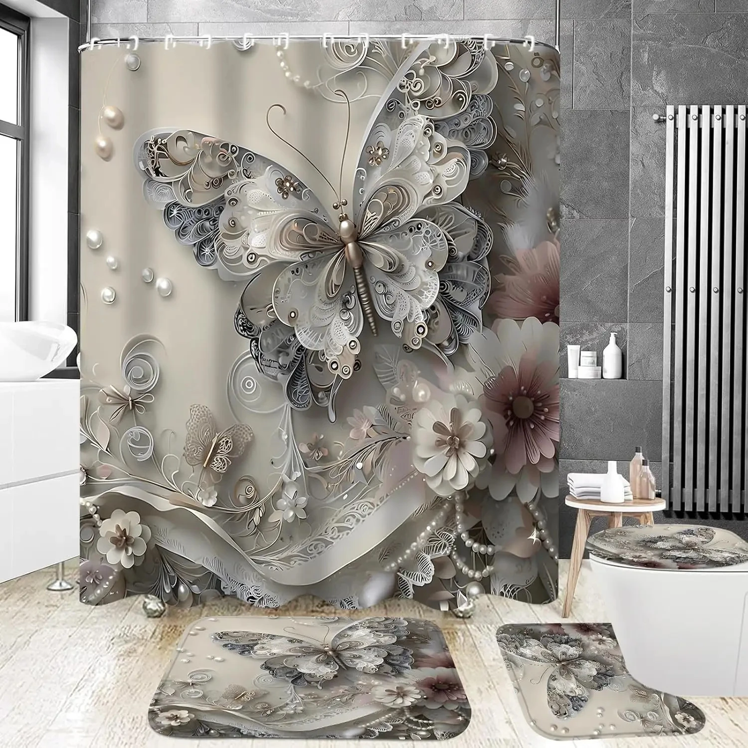 4Pcs Shower Curtain… - image
