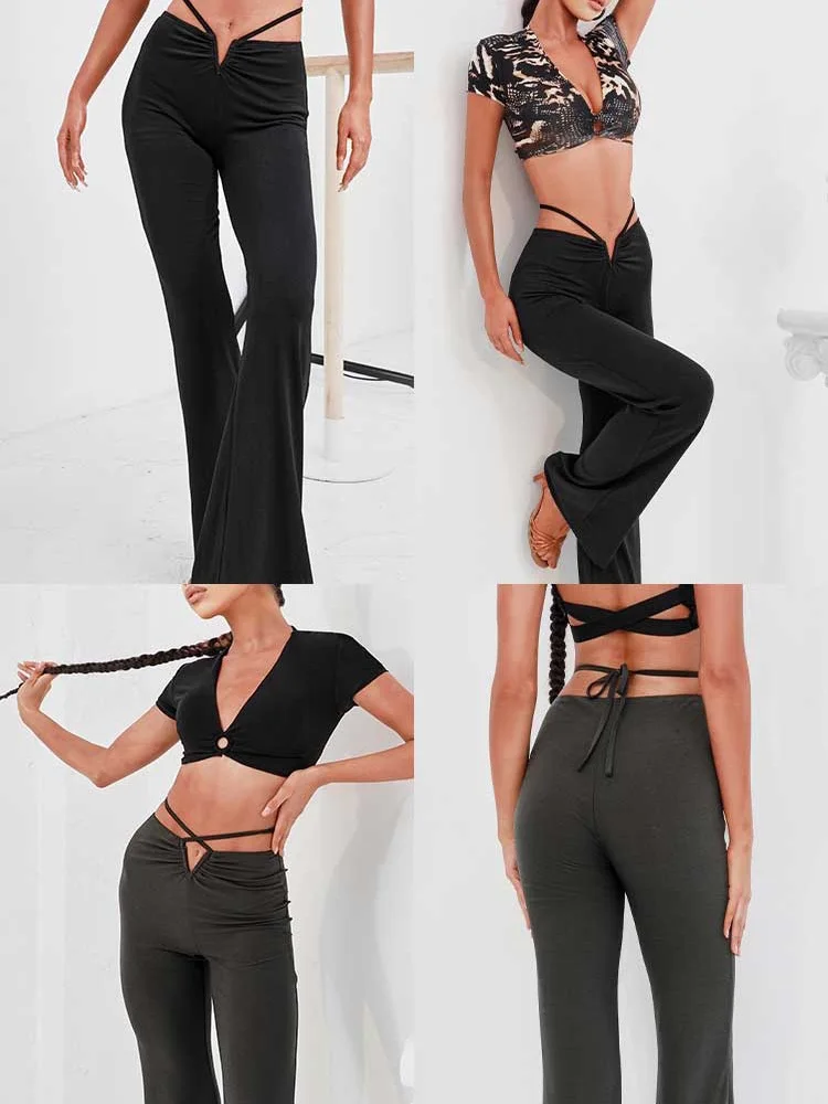 ZYMdancestyle Latest Latin Dance Pants Ballroom Dancing Trousers Show Long Legs With Thin Strap Tie Up ZYM All Your Pants #2188
