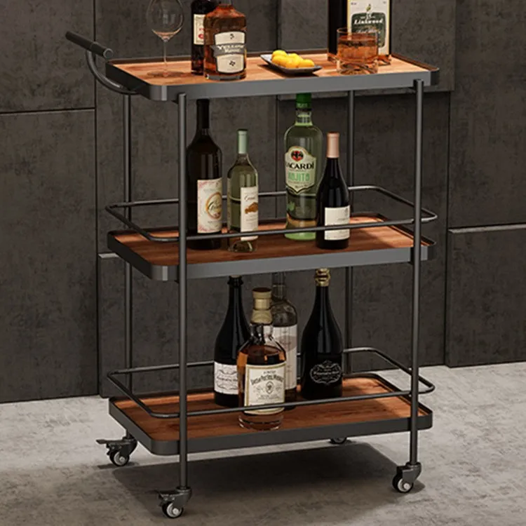 

Мобильная сервировочная тележка для отелей класса люкс, трехъярусная, для ресторанов, кондитерских изделий и вина, из кованого железа, для домашнего использования