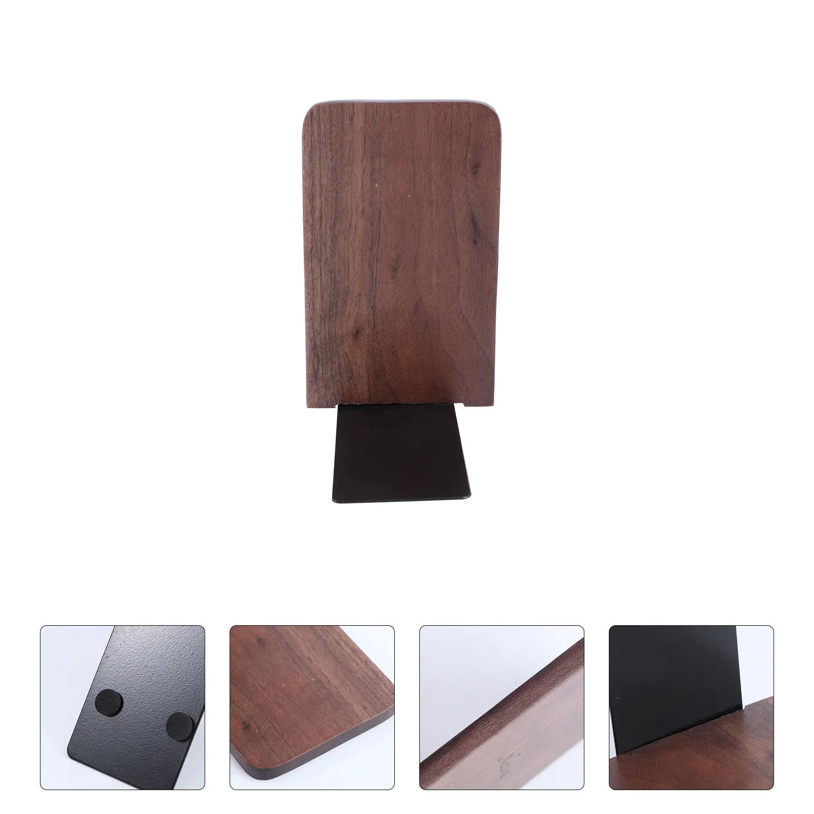 

2Pcs Wooden Bookends Set Solid Black Walnut Book Stoppers for Shelves Desk Home Office Antislip Base Modern Decor Organizer