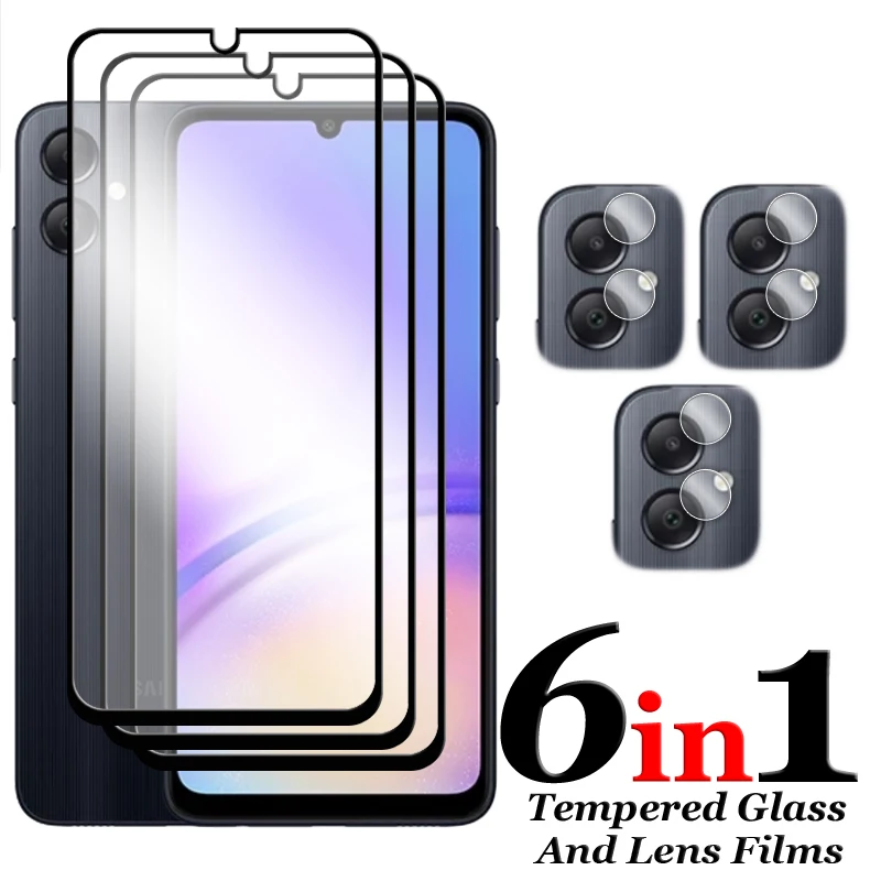 

6in1 For Samsung Galaxy A06 Glass For Samsung A06 Tempered Glass 2.5D Full Cover Glue Screen Protector For Galaxy A06 Lens Film