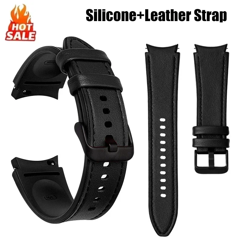 Silikon + Lederarmband für Samsung Galaxy Watch 7 6 5 Pro 40 mm 44 mm Band Watch6 Classic 47 43 mm 46 mm Ersatz-Correa-Armband