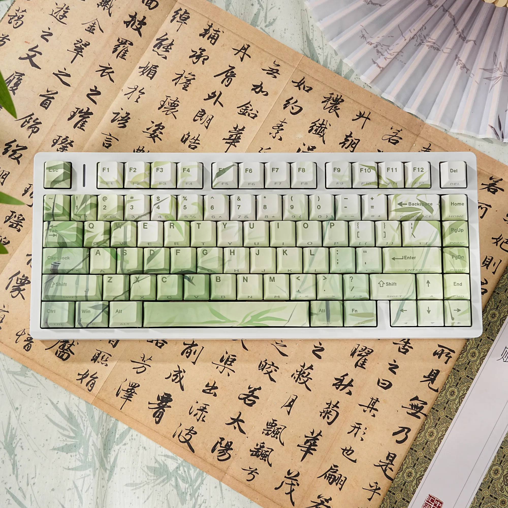 Bamboo Chinese style keycap simple side engraved light transmission PBT original factory highly adapted Maicongyu 75 mechanical