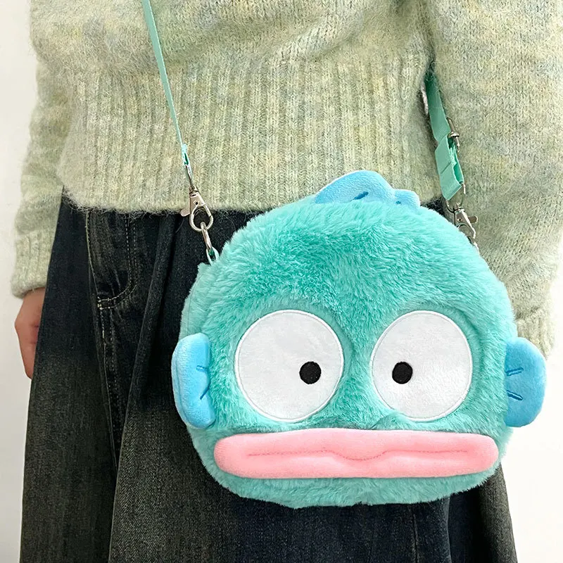 Sanrios Hangyodon Plush Toy Doll Crossbody Bag Anime Kawaii Ugly Fish Girl Cartoon Large Capacity Storage Bag Christmas Gift New