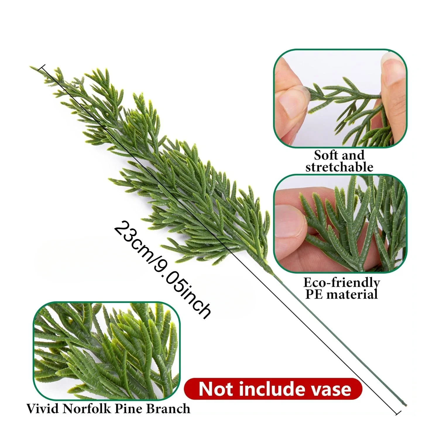 20Pcs Christmas Artificial Pine Branches Faux Evergreen Norfolk Pine Cypress Leaves Stems Fake for DIY Craft Garland Home Decor