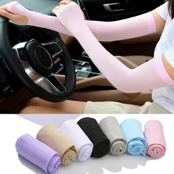 1Pair UV Protection Arm Sleeves for Men Women Summer Driving Sunscreen Ice Silk Cover Hand Protector Half Finger Long Gloves