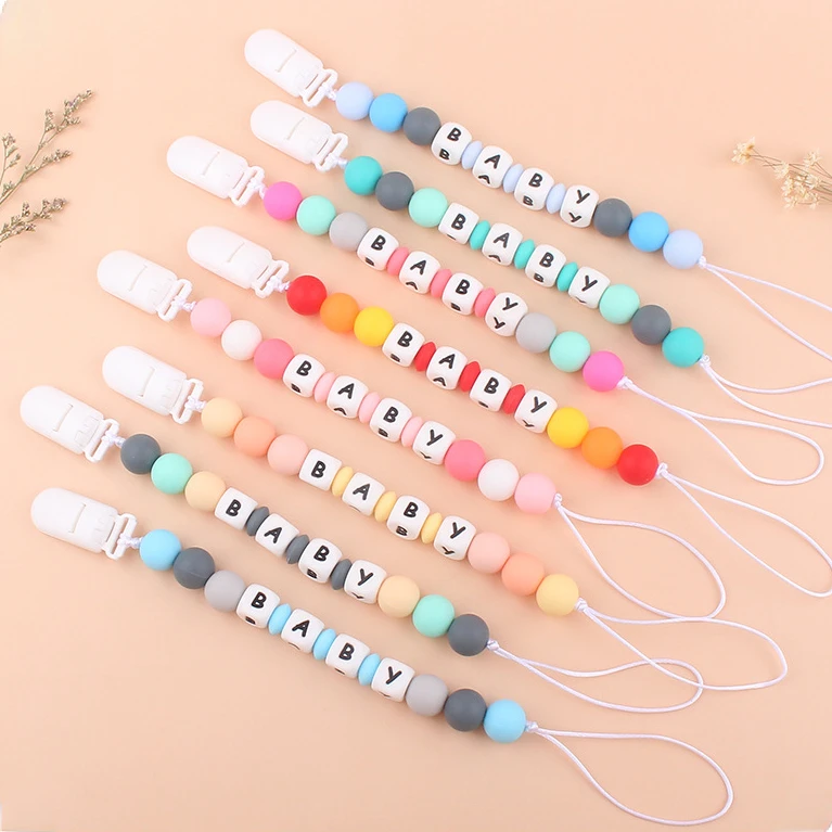 Personalized with Name Baby Pacifier Clips Cute Silicone Dummy Nipples Holder Clip Chain Teething Toy Accessories Infant Feeding