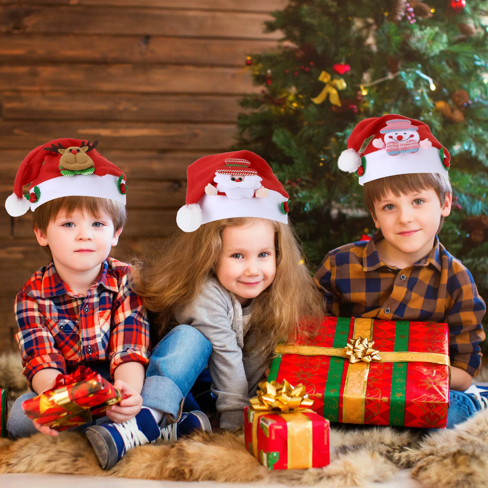 

3Pcs Kids Xmas Caps Skin Friendly Children Christmas Hats Warm Winter Hats for Xmas Party Supplies Kids Christmas Hat