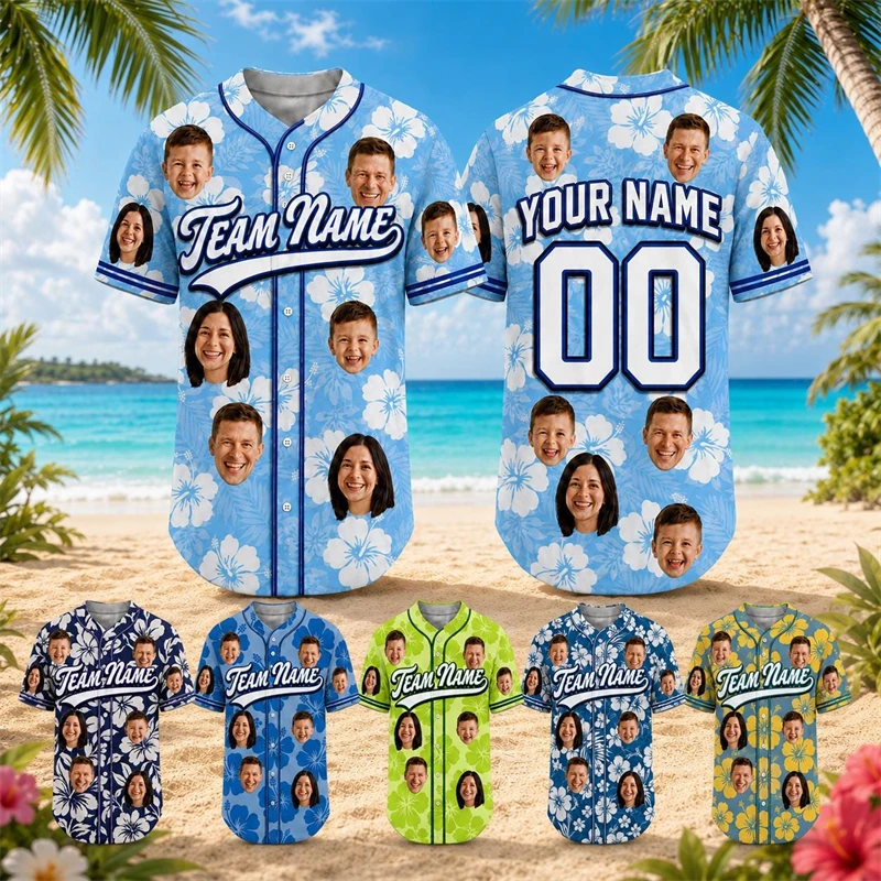 Custom Team Hawaiian Baseball Jersey Men Colorful 3d Printed Face Photo Name Number Shirt Summer New Holiday Personalized Shirt