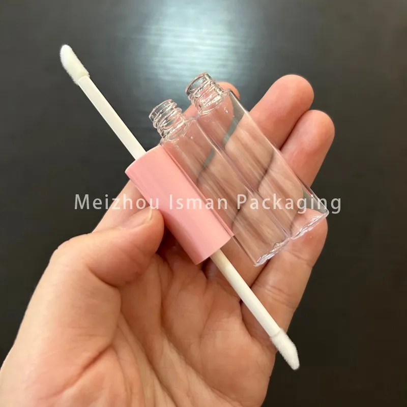 50 peças transparente rosa preto branco rosa ouro dupla face 10ml tubo de embalagem de brilho labial vazio de plástico cosmético com pincel 5ml + 5ml