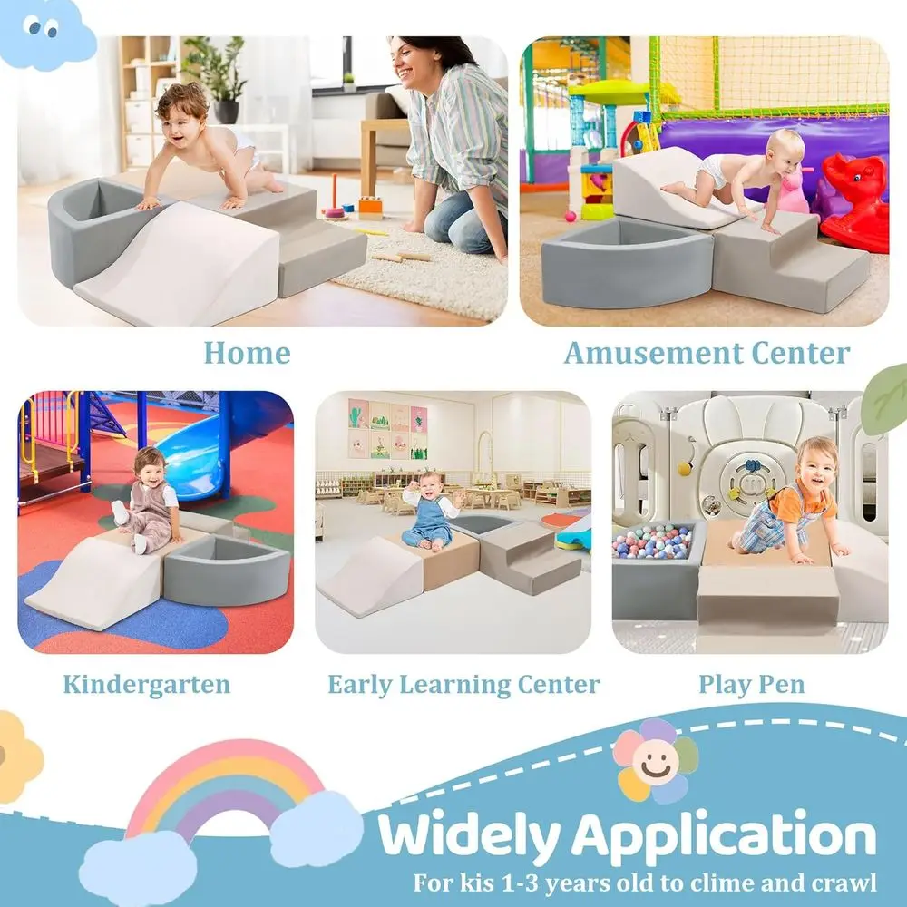 Toddler 4-Piece Foam Climbing Set: Soft Velvet Indoor Play Blocks for Babies, Crawling & Sliding Fun