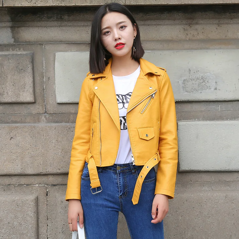 Ftlzz Pu Leren Jas Vrouwen Mode Heldere Kleuren Zwart Motorfiets Jas Korte Faux Leather Biker Jacket Zachte Jas Vrouwelijke