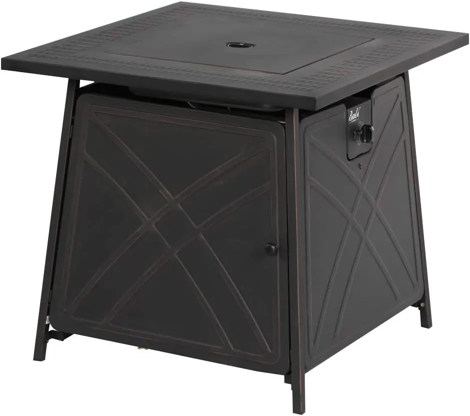 Propane Fire Pit Table, 28 inch 50,000 BTU Auto-Ignition Outdoor Gas Fire Pit Table, Strong Steel Tabletop (Square Black)