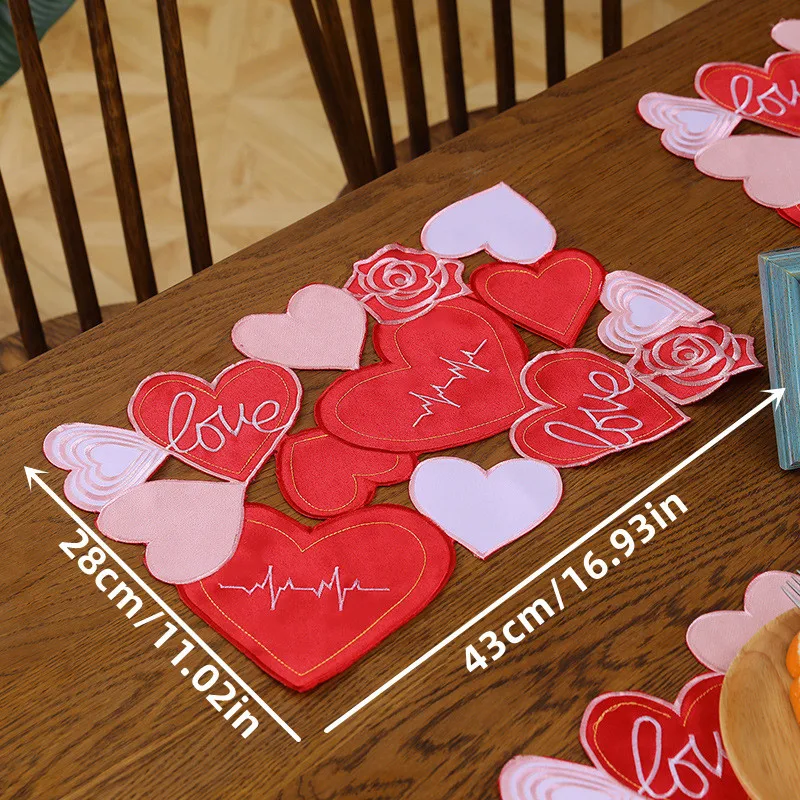 4/2/1PC New Valentine\'s Day Love Proposal Patch Embroidered Table Flag Placemat European Love Coffee Dining Decoration Plate Mat