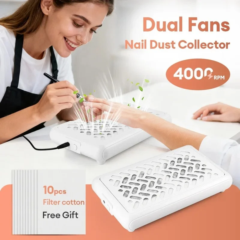 4000RPM Dual Fans Nail Dust Collector, Powerful Twin Turbo Manicure Vacuum Cleaner, Low Noise with Filter