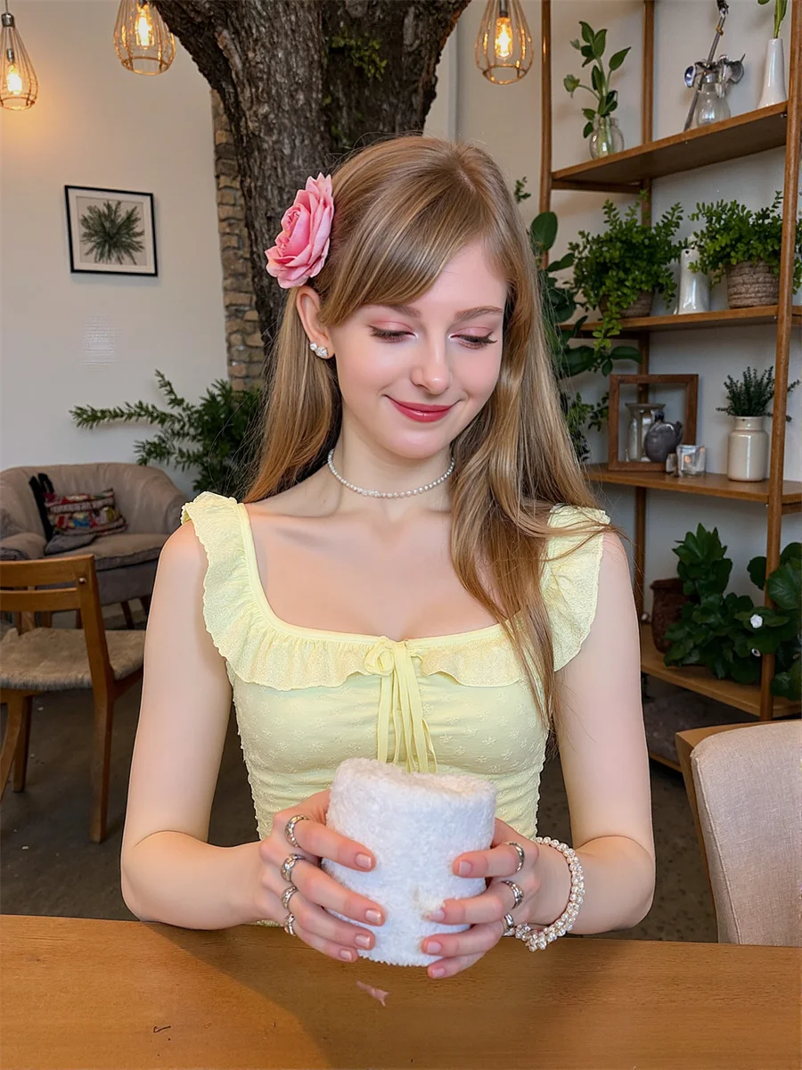 Vestidos de festa elegantes femininos gola quadrada a linha outono primavera cottagecore fairycore estética literária boho amarelo