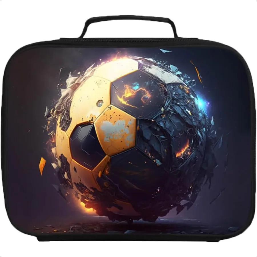 

Soccer Lunch Box for Boys and Girls Elementary Lunch Box School Lunch Bags for Polyester PEVA Thermal Insulation Lining Top Han