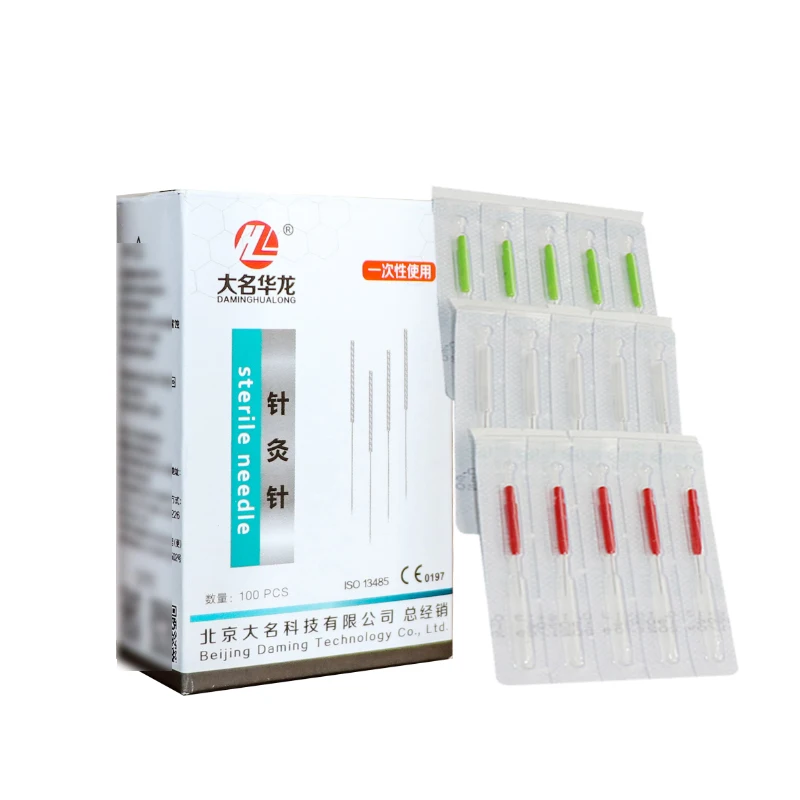 0.14*7mm /0.16*13mm Fine Acupuncture Needle Medical Sterile Plastic Handle Disposable Face Beauty Filiform Needle 100Pcs