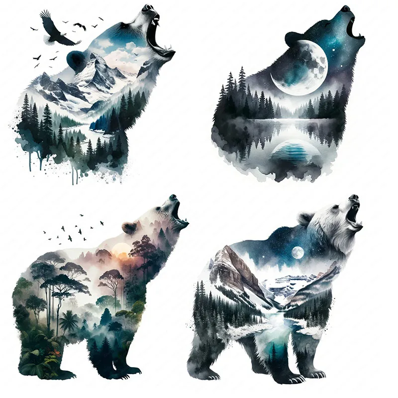 MT814# Ink Painting Bear Stickers, Bright Wall for Home, Cabinet, Door,Toilet,Decoration, Vinyl Car Decals, Outdoor Indoor Use