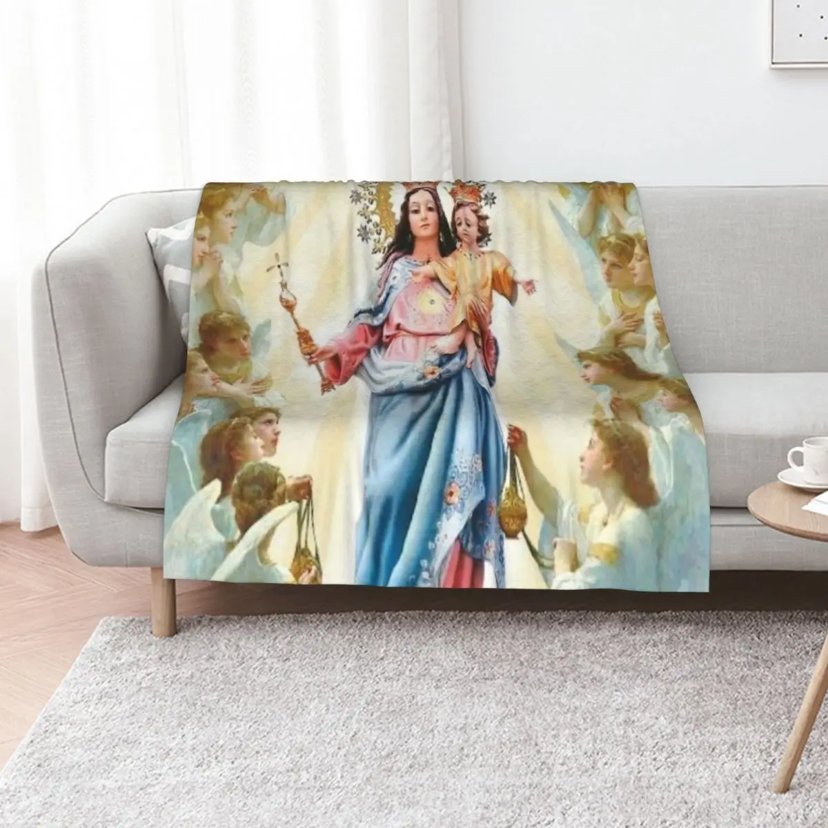 

Mary mother of Jesus design Throw Blanket Shaggy valentine gift ideas Picnic for babies Blankets