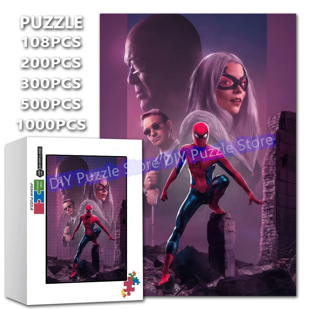 

Diy 108/200/300/500/1000/1500 Pieces Anime Print Puzzle Marvel Superhero Spiderman Jigsaw Puzzle Adult Stress Relief Toys