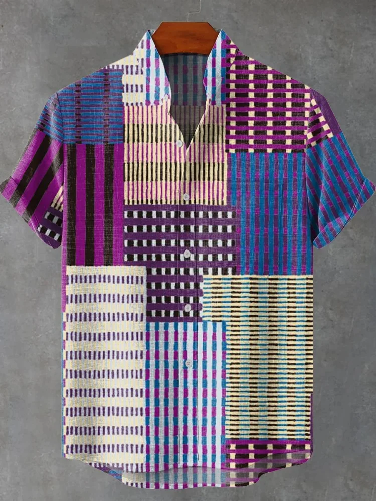 Camicia a maniche corte moda casual da uomo stampata in 3D hawaiana con colletto e top abbottonato in lino in comodo e traspirante