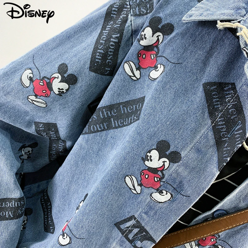 Imagem -04 - Disney Mickey Mouse Camisa Jeans de Algodão Solto Camisa Estampada Casual de Tamanho Grande Top dos Desenhos Animados Ins Moda Nova Chegada 2023