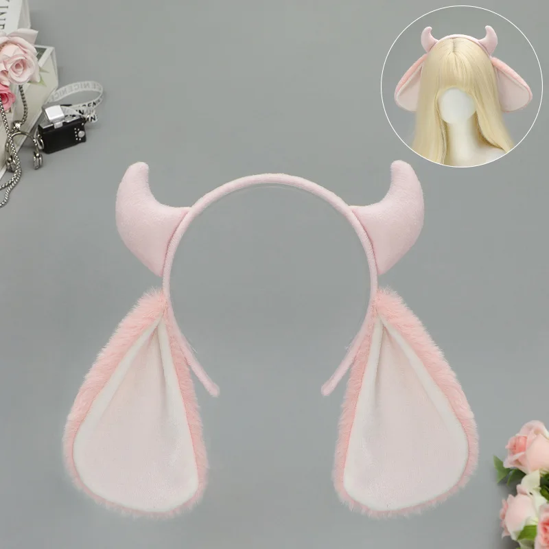 Lolita Plüsch Schaf Horn Lamm Ohr Stirnband Kawaii Kopfbedeckung Cosplay Niedlichen Tier Halloween Kostüme Requisiten Frau Haarband Geschenke – Detail 3