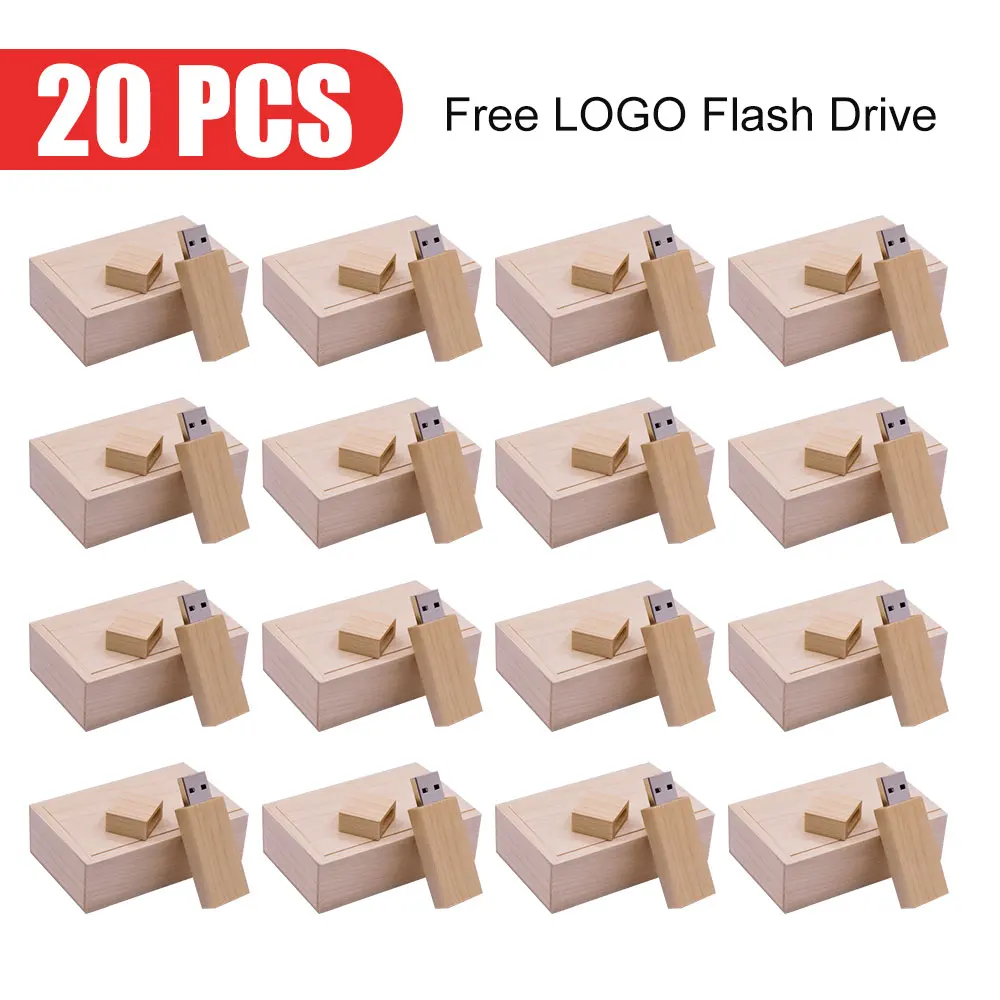 

20pcs Wooden Business Usb Flash Drive Natural Wood Turn Over Pendrive 4GB 8GB 16GB 32GB 64gb Memory Stick Free Custom Logo 2.0