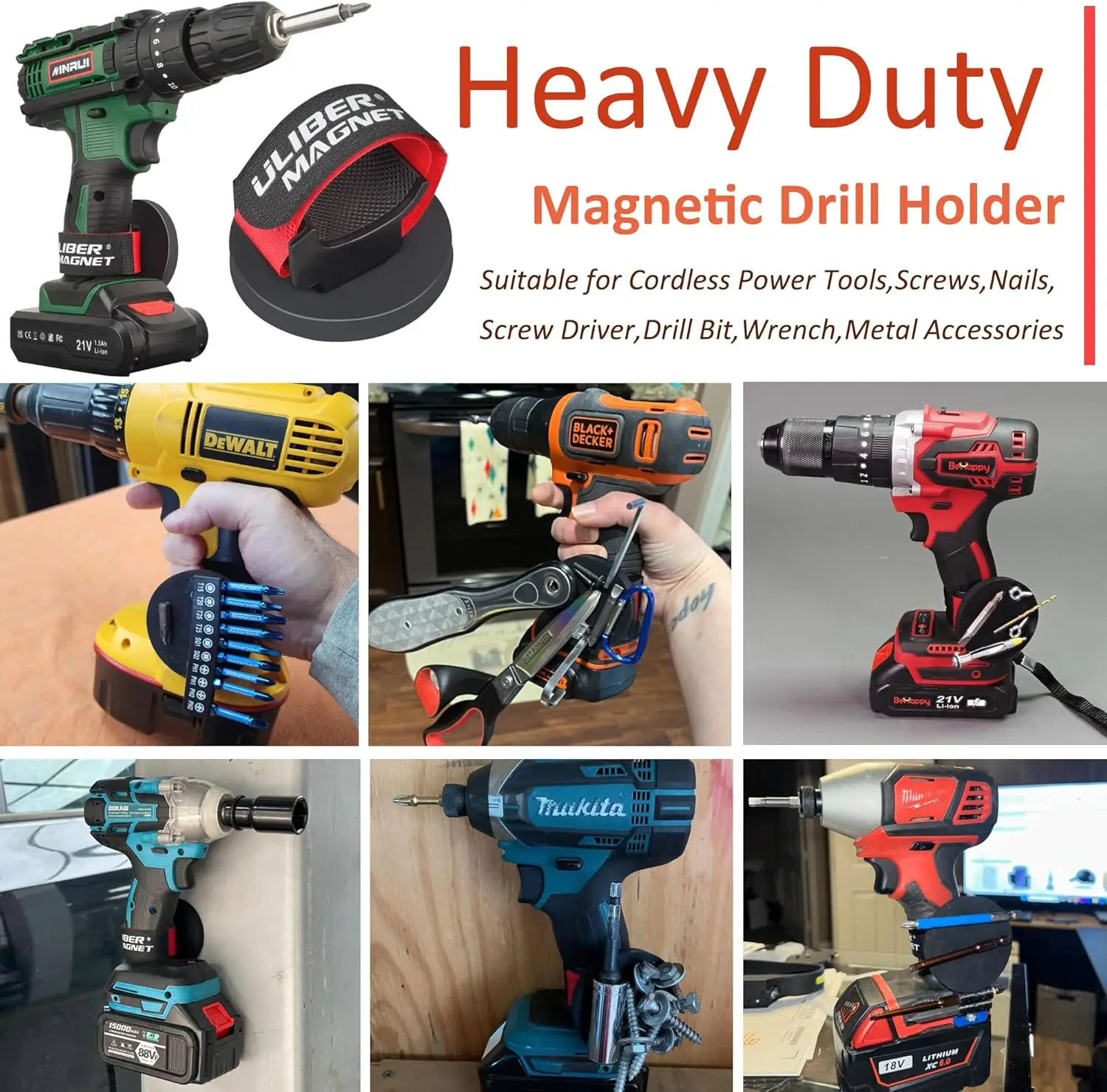 Heavy Duty Magnetic Drill Clip Holsters,1 Set Tool Storage Holder with Magnet,Strong Magnetic Clip for Cordless Power Tools