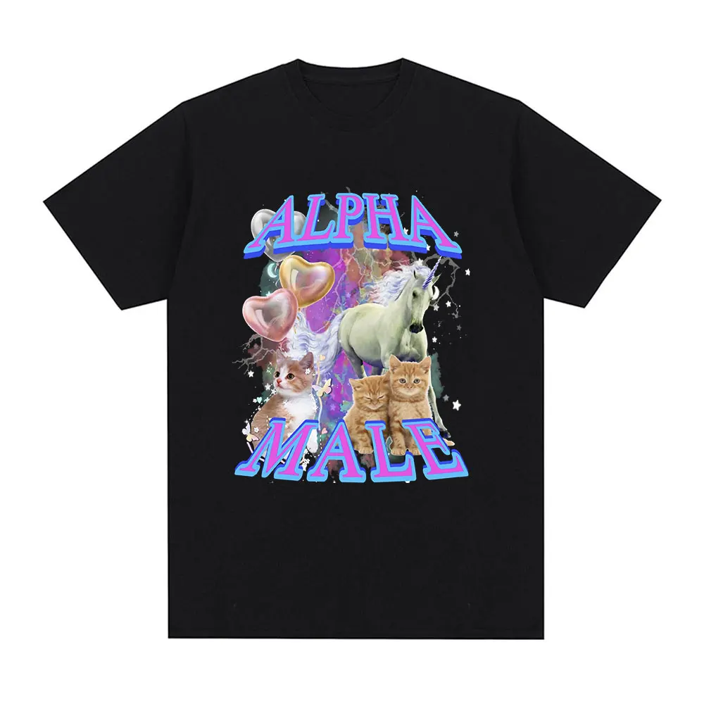 Alpha Male Funny Kitten Cat Unicorn Meme Graphic T-shirt Men Women Fashion Short Sleeve T-shirts Harajuku Cotton Casual T Shirts