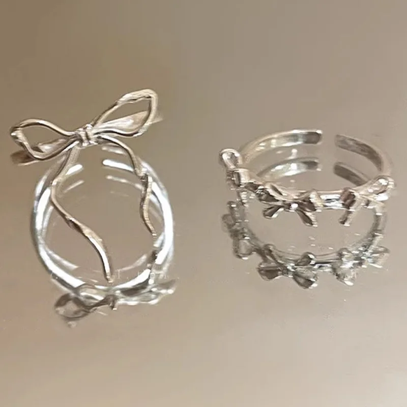 6 stks Koreaanse Zilveren Strik Lint Ringen voor Vrouwen Zoete Cool Geometrische Boog Opening Verstelbare Ringen Bruiloft Sieraden Geschenken