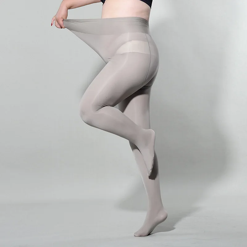 Meias pretas finas, oleosas, sexy e suaves, meia-calça de virilha aberta com virilha plus size 150kg