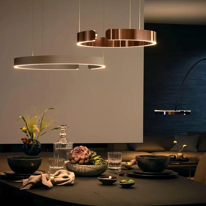 Lampa wisząca pierścieniowa z możliwością ściemniania, złota/czarna, żyrandol sufitowy nad stół w jadalni, wyspę kuchenną, dekoracja domu, oprawy oświetleniowe