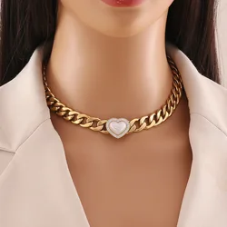 316L Stainless Steel New Fashion Fine Jewelry Set Punk Style Zircon Heart Pearl Charm Chain Choker Necklaces Bracelets For Women