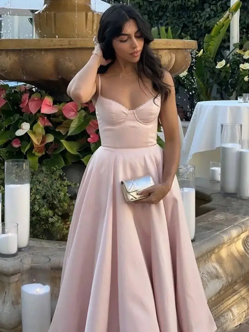 Sommerliches Flare-Midikleid Elegant 2026 Neuheiten Spaghetti-Träger Bustier-Kleid Damenkleider Süßes Rosa Damen-Tops CHP1