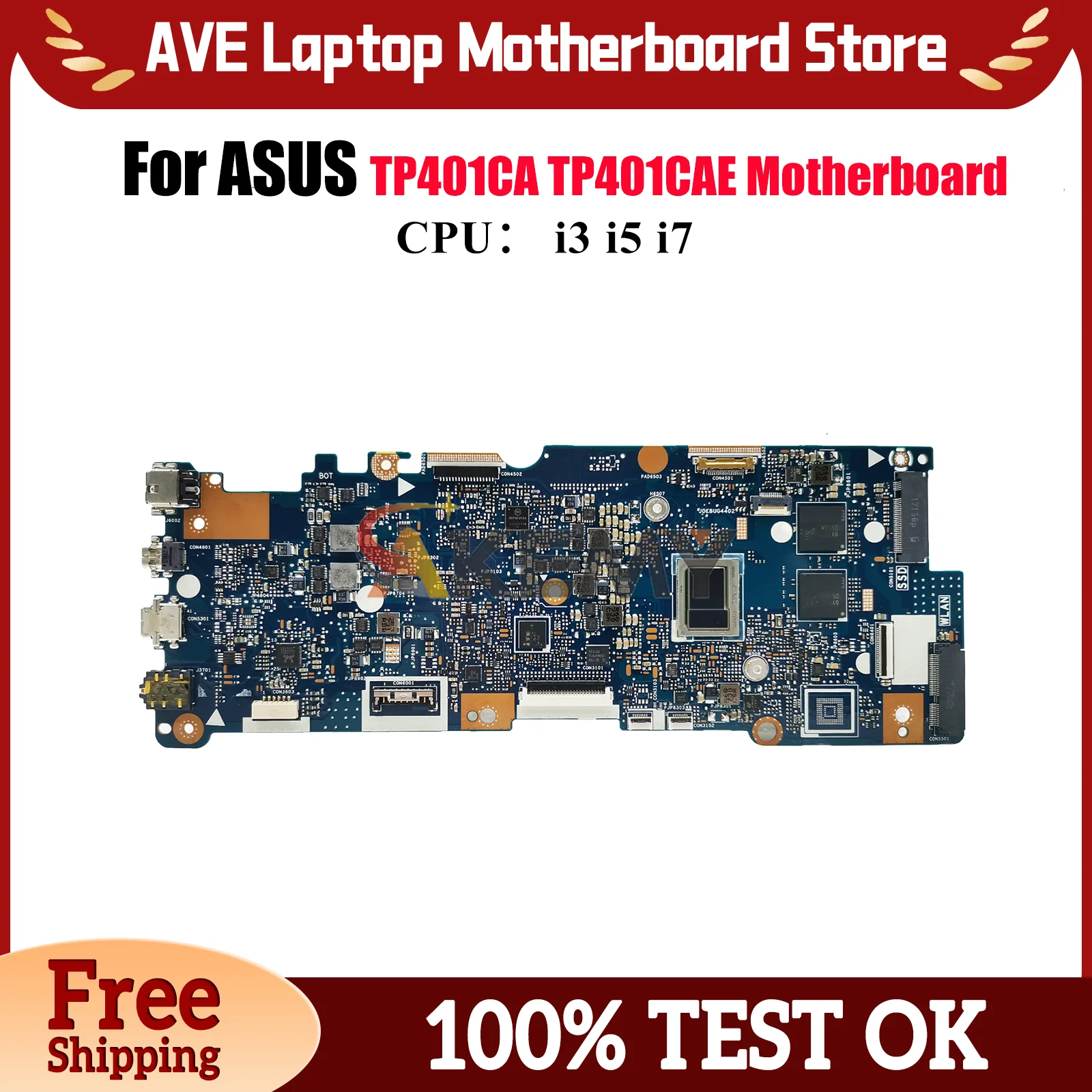 

TP401CA Laptop Motherboard For ASUS VivoBook Flip TP401CAE TP401CA TP401C Notebook Mainboard With i3 i5 i7 CPU 100% tests OK stk