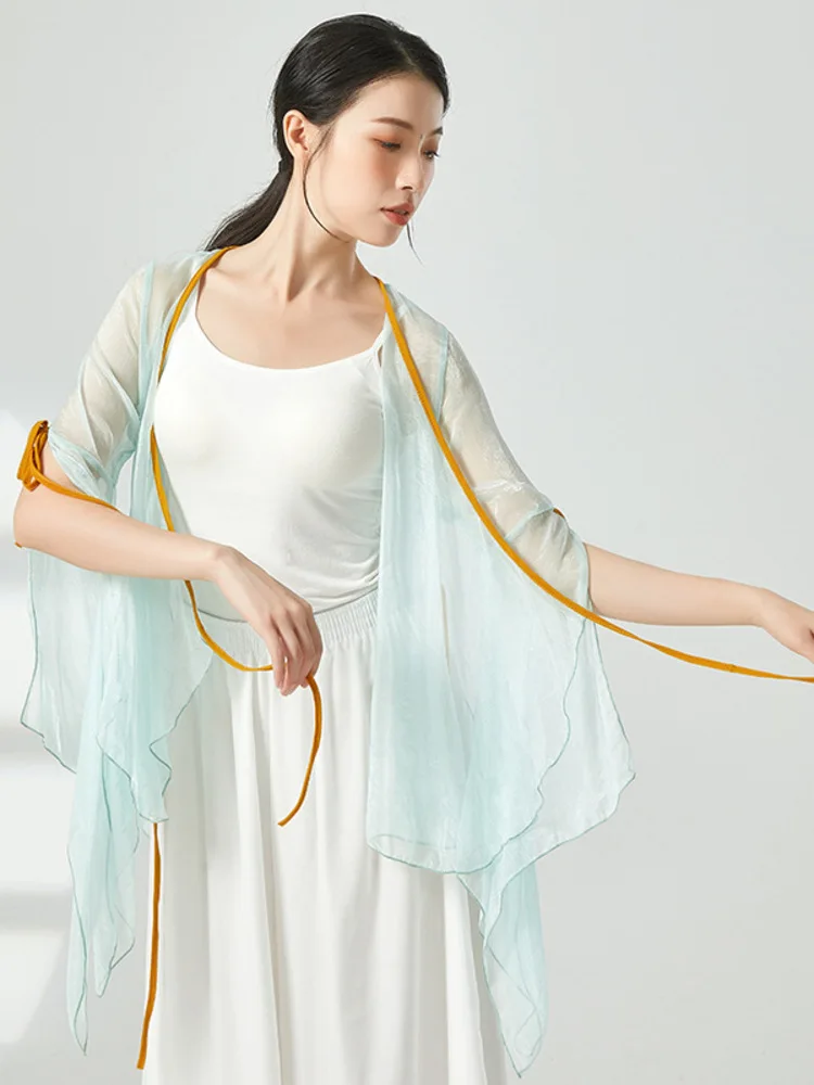 بلوزة رقص فضفاضة بأكمام جرس شبكية على شكل حرف V - ملابس أداء أنيقة بأكمام طويلة للنساء ملابس أزياء المسرح الكلاسيكي