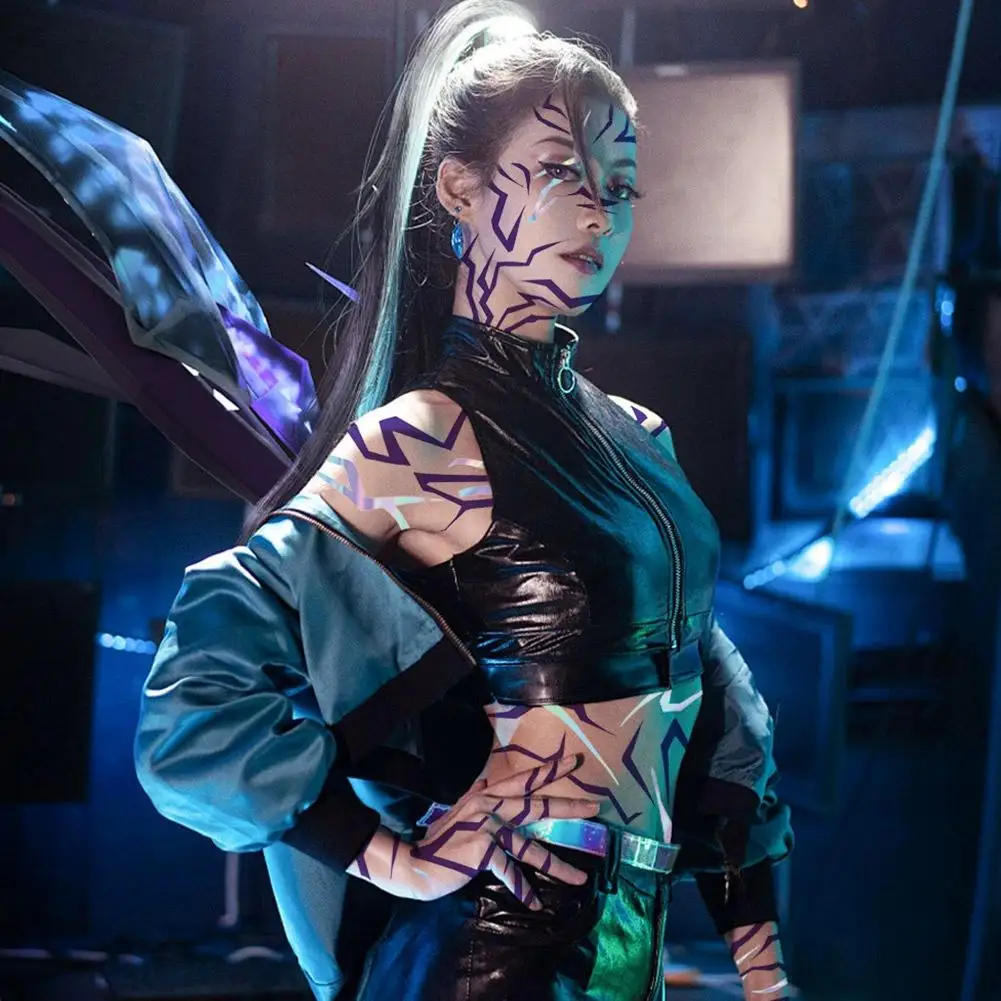 أنيمي الأرجواني ماكياج الوشم ملصقات الشيطان كامل الجسم الليزر البرق ملصقات 4 ورقة / مجموعة