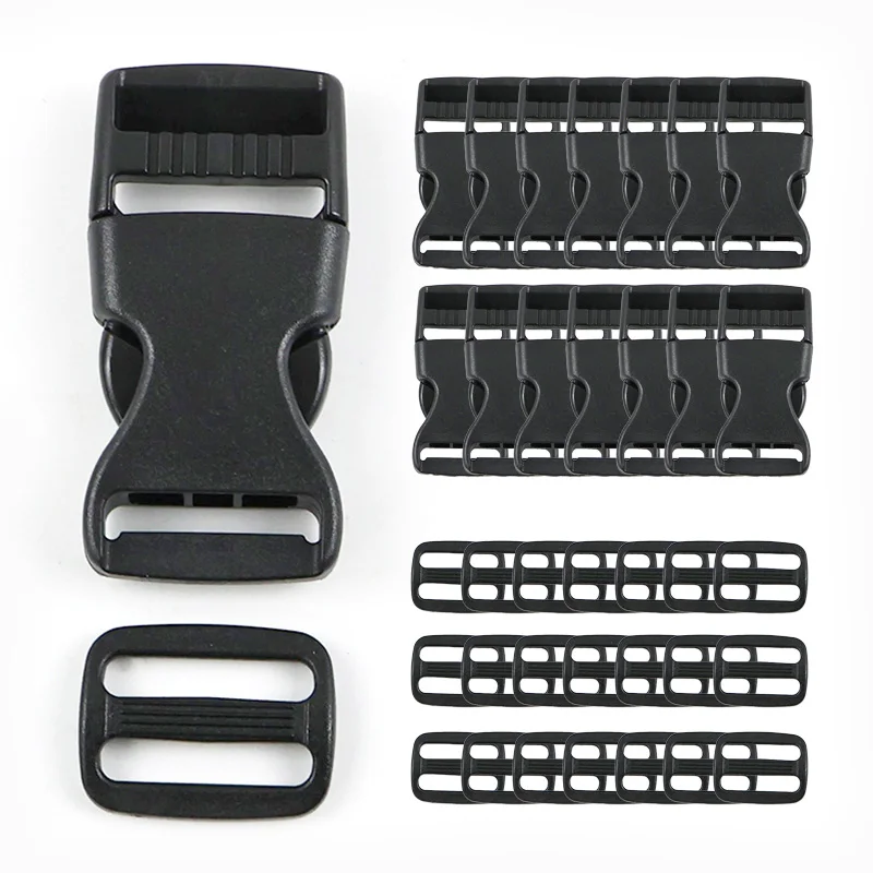 

20Sets 15-38mm Black Release Buckle Plastic Buckles Tri-Glide Slider Clasp Backpack Strap Adjust Clasps DIY Sewing Accessories