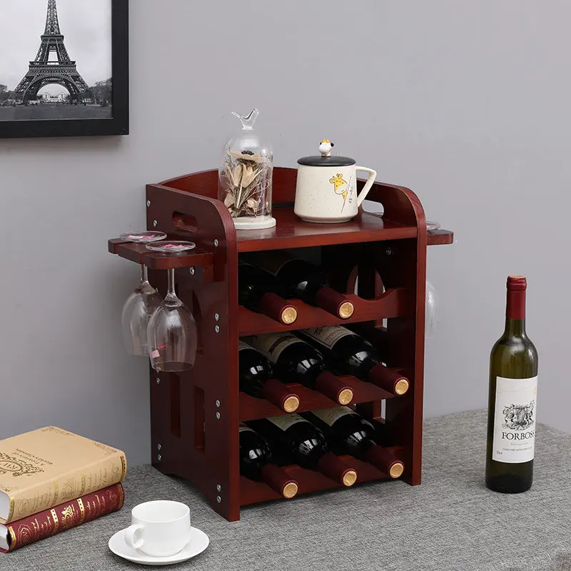 

Nordic Wood Wine Bottle Grid Rack Small Space-Saving Countertop Wine Holder Multi-Functional Home Wine Storage Organizer