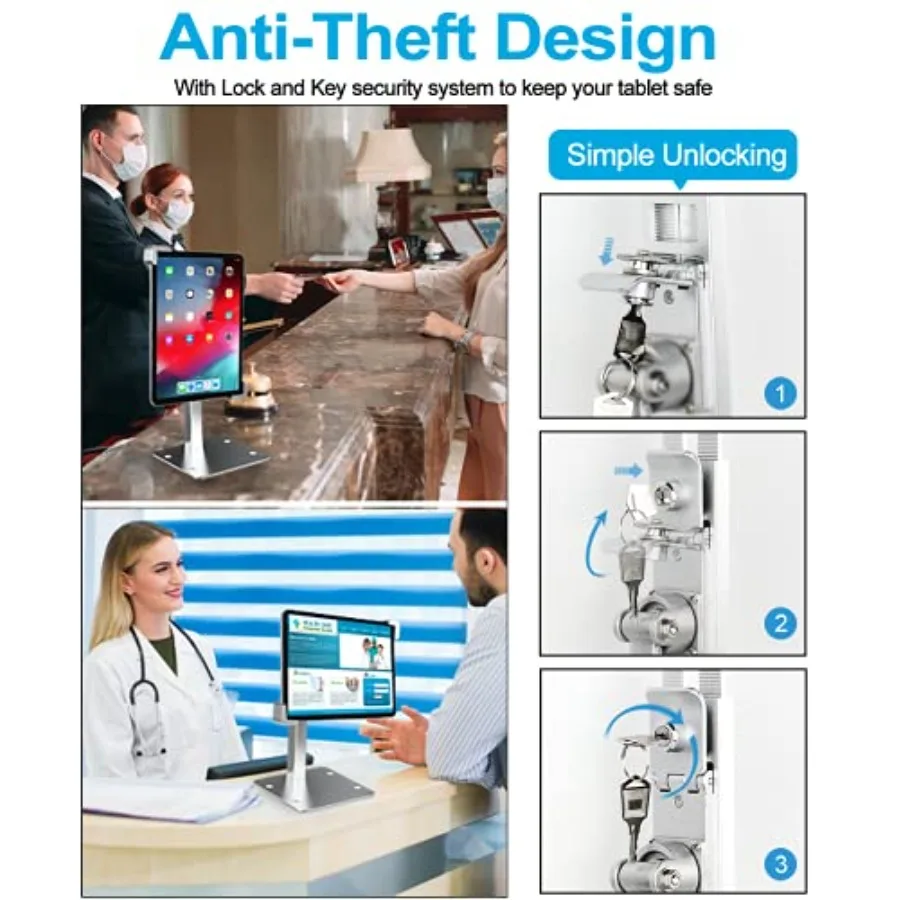 Woleyi Supporto per supporto per chiosco per tablet da tavolo antifurto Supporto per display POS per tablet da banco per carichi pesanti con serratura di sicurezza e chiave Co