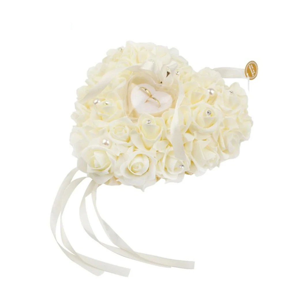 

Satin Floral Ring Box Pillow Wedding Favor Heart-shaped Beautiful Accompaniment for Rings