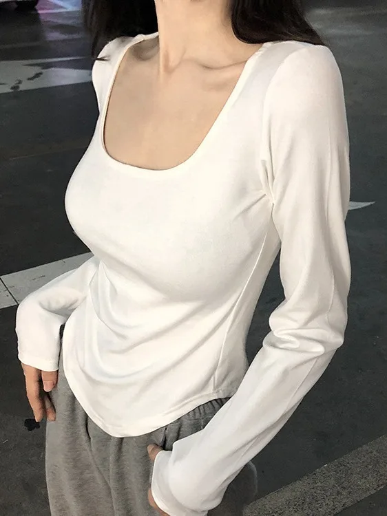 

Cotton White T-Shirt For Women, New Slim Fit, Pure Desire Style, Square Neck, Long Sleeve, Hot Girl Inner Wear, Base Shirt,