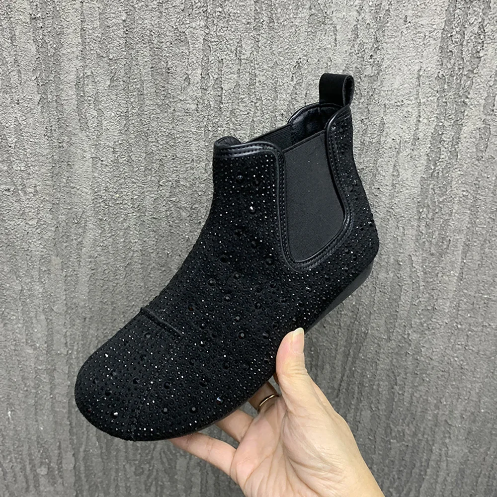 Fashion Rhinestone Women Boots Autumn/Winter Ankel Boots Warm Fur Snow Boots Plus Size AntiSlip Flats Boots Casual Women Shoes